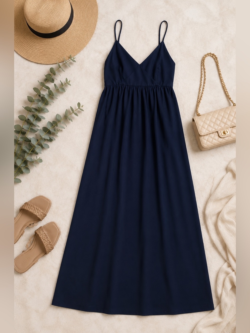 Quince 100% Organic Cotton Maxi Dress NWT Size Small Navy - Picture 2 of 4